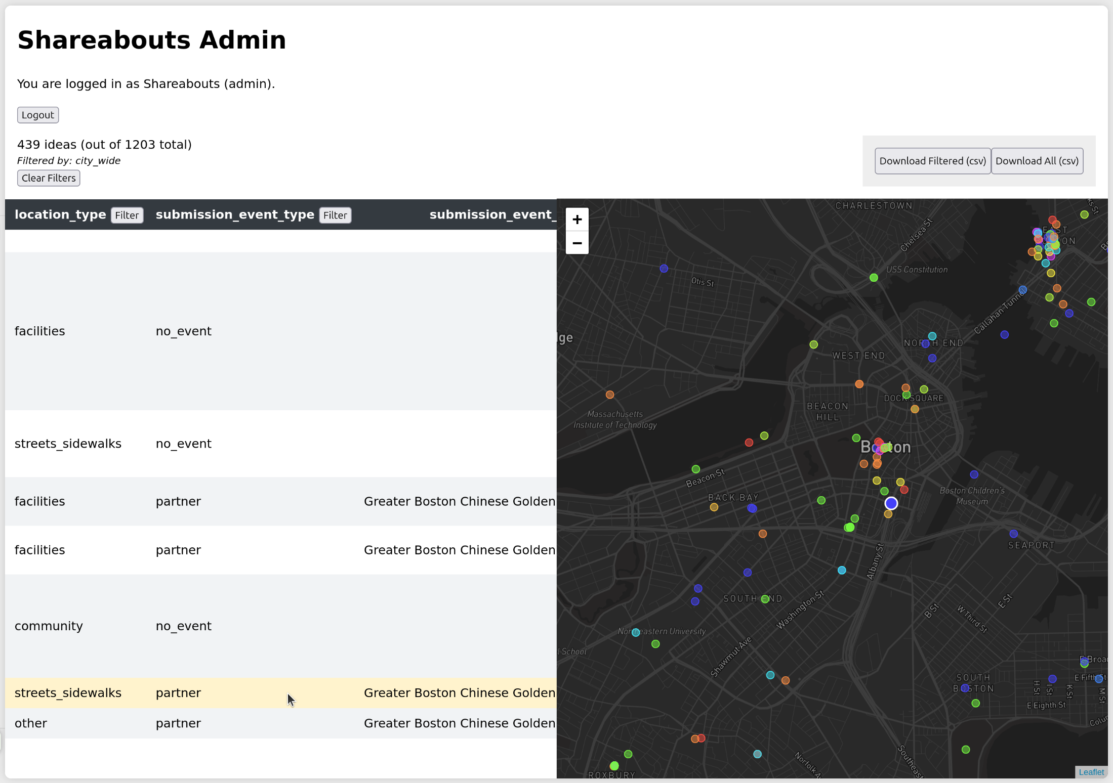 Screenshot of Shareabouts Geographic Suggestion Management Admin